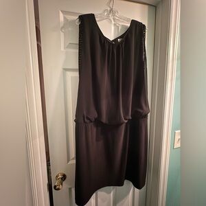 Elegant Drop Waist Beaded Black Sleeveless Dress